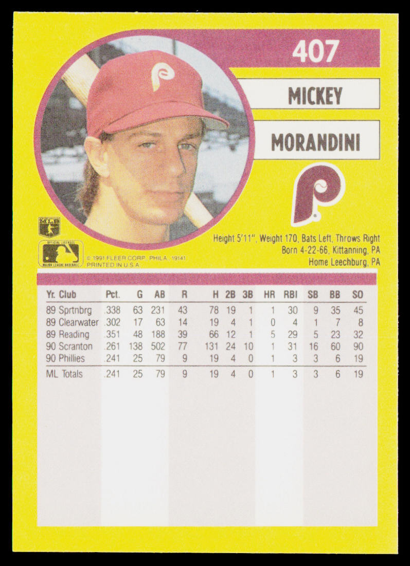 Mickey Morandini 1991 Fleer #407b Philadelphia Phillies