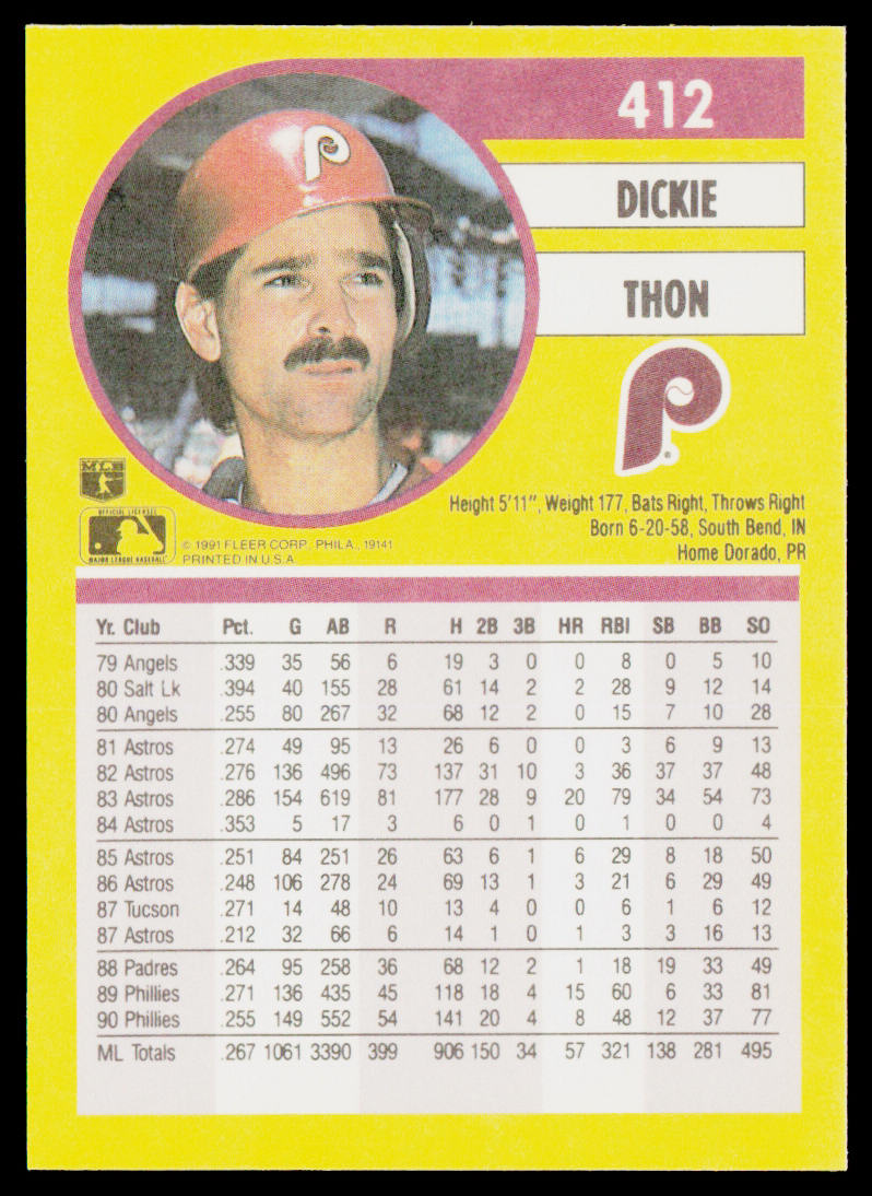 Dickie Thon 1991 Fleer #412 Philadelphia Phillies