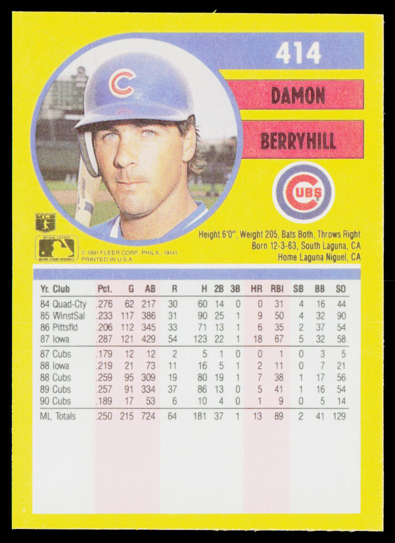 Damon Berryhill 1991 Fleer #414b Chicago Cubs