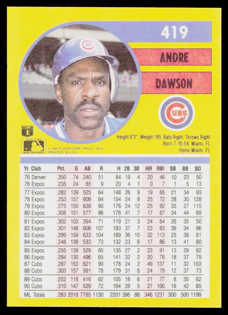 Andre Dawson 1991 Fleer #419 Chicago Cubs
