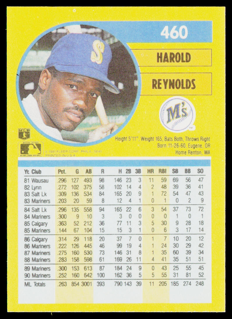 Harold Reynolds 1991 Fleer #460 Seattle Mariners