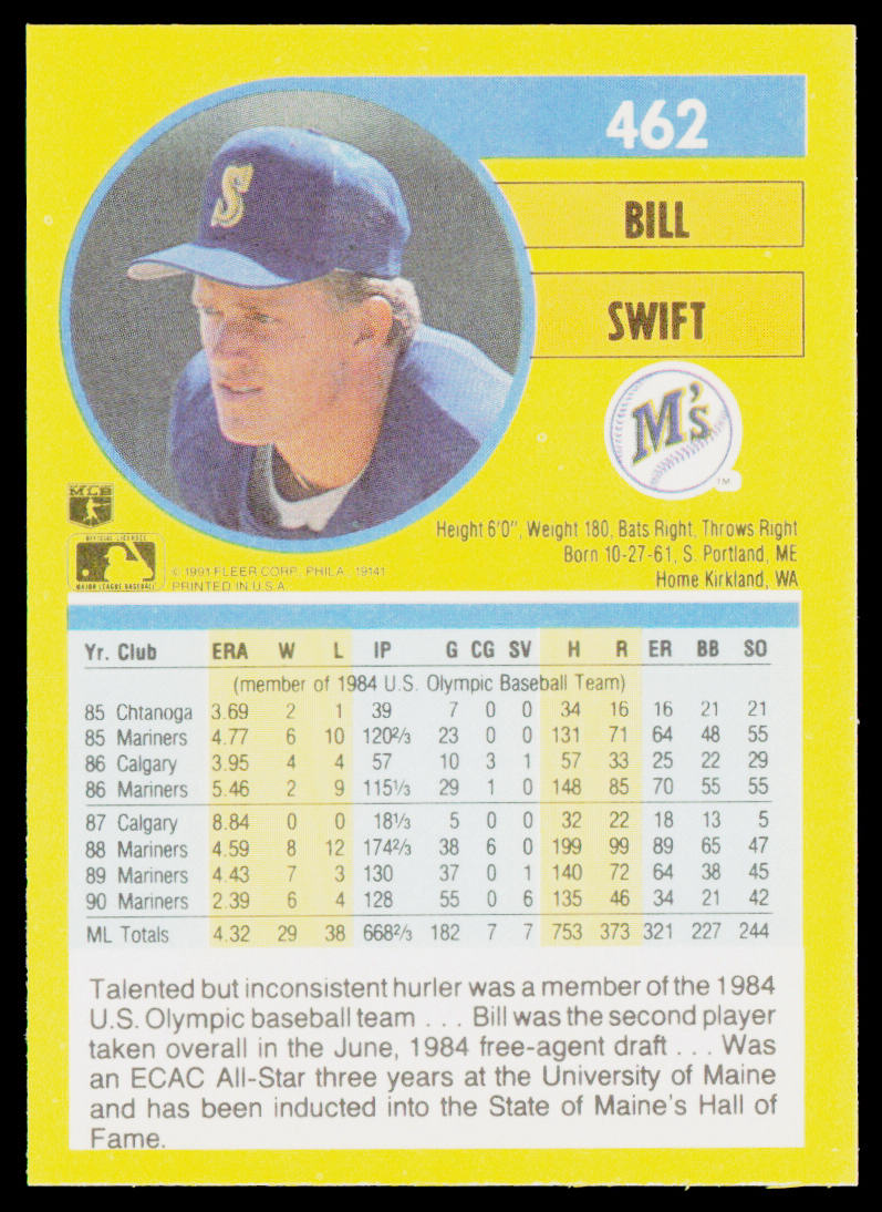 Bill Swift 1991 Fleer #462 Seattle Mariners