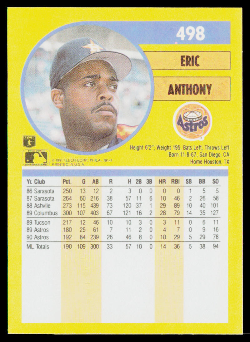Eric Anthony 1991 Fleer #498 Houston Astros