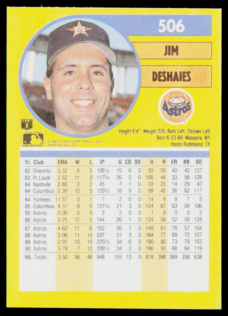 Jim Deshaies 1991 Fleer #506a Houston Astros