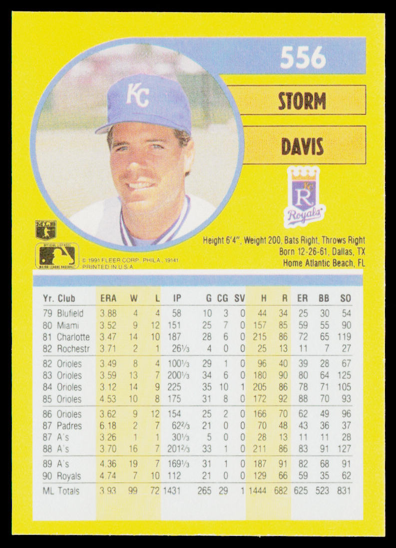Storm Davis 1991 Fleer #556 Kansas City Royals