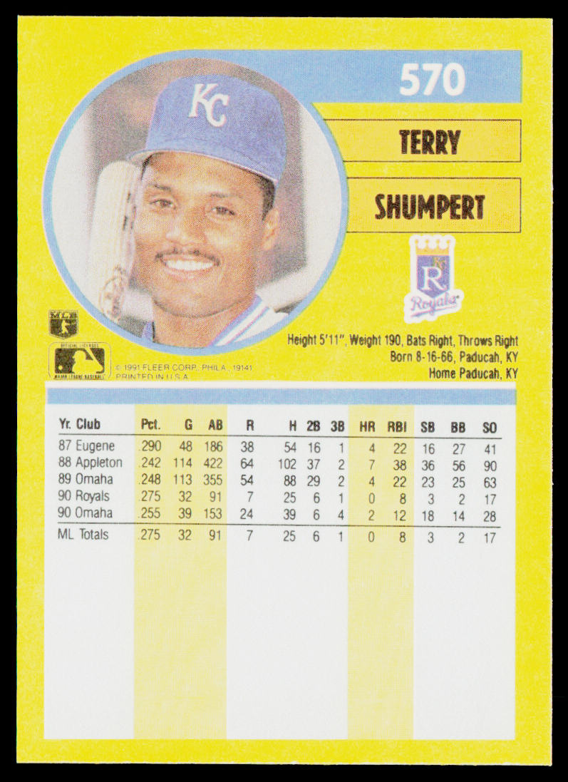 Terry Shumpert 1991 Fleer #570a Kansas City Royals