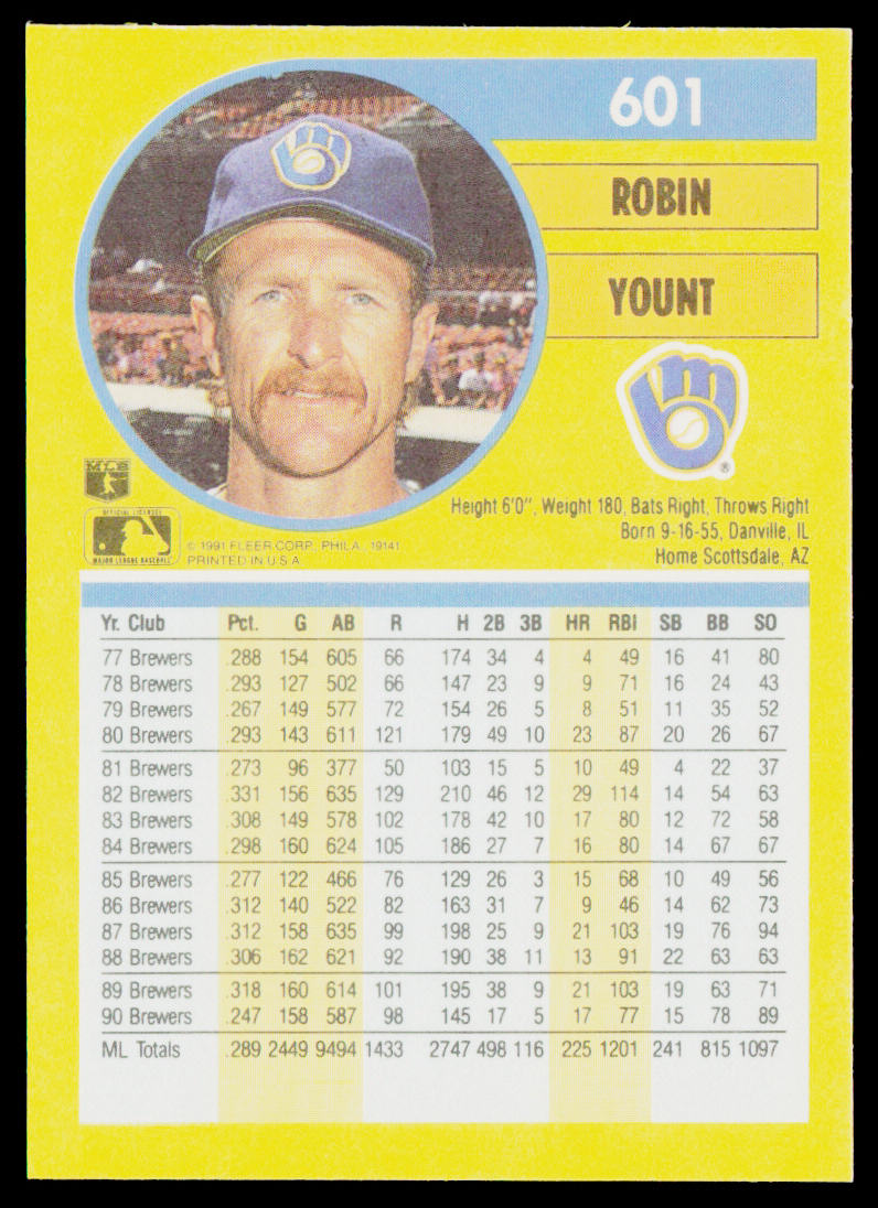 Robin Yount 1991 Fleer #601a Milwaukee Brewers