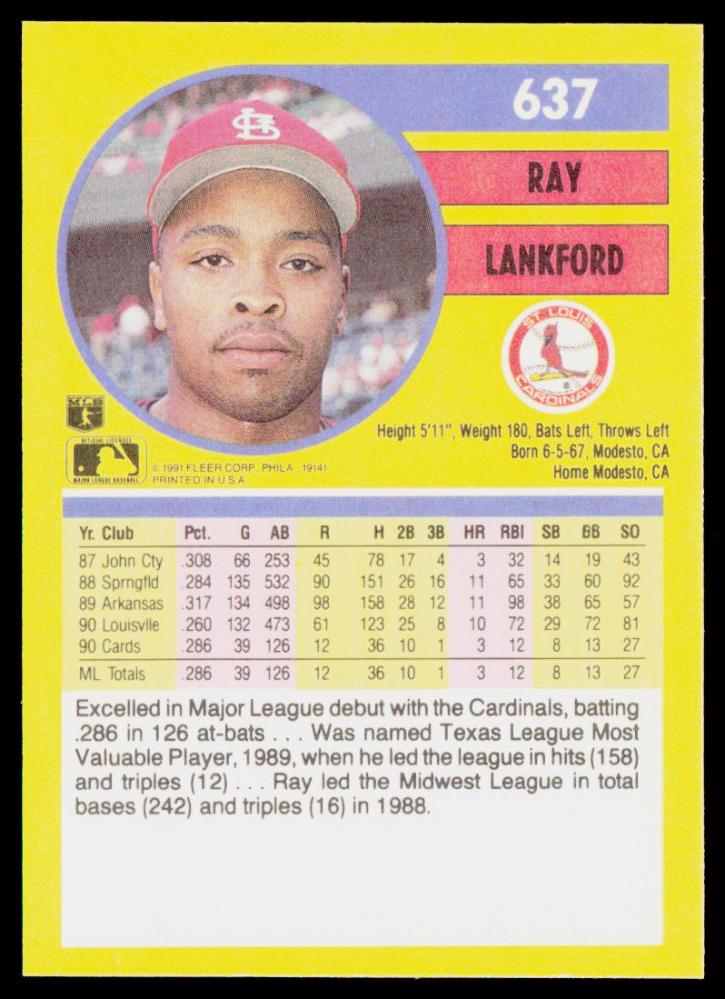 Ray Lankford 1991 Fleer #637b St. Louis Cardinals