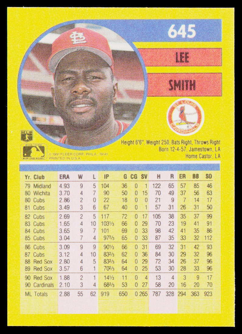 Lee Smith 1991 Fleer #645 St. Louis Cardinals