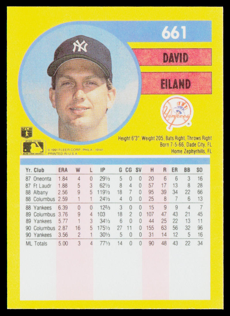 David Eiland 1991 Fleer #661 New York Yankees
