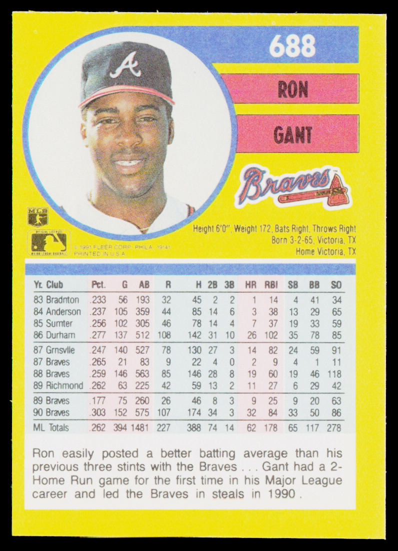 Ron Gant 1991 Fleer #688 Atlanta Braves