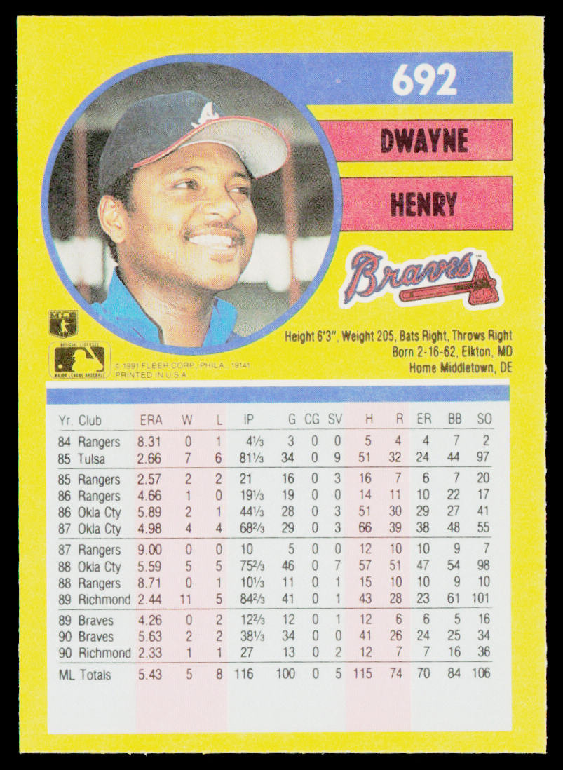 Dwayne Henry 1991 Fleer #692b Atlanta Braves