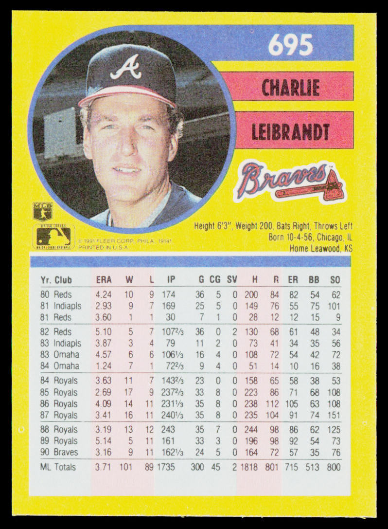 Charlie Leibrandt 1991 Fleer #695b Atlanta Braves