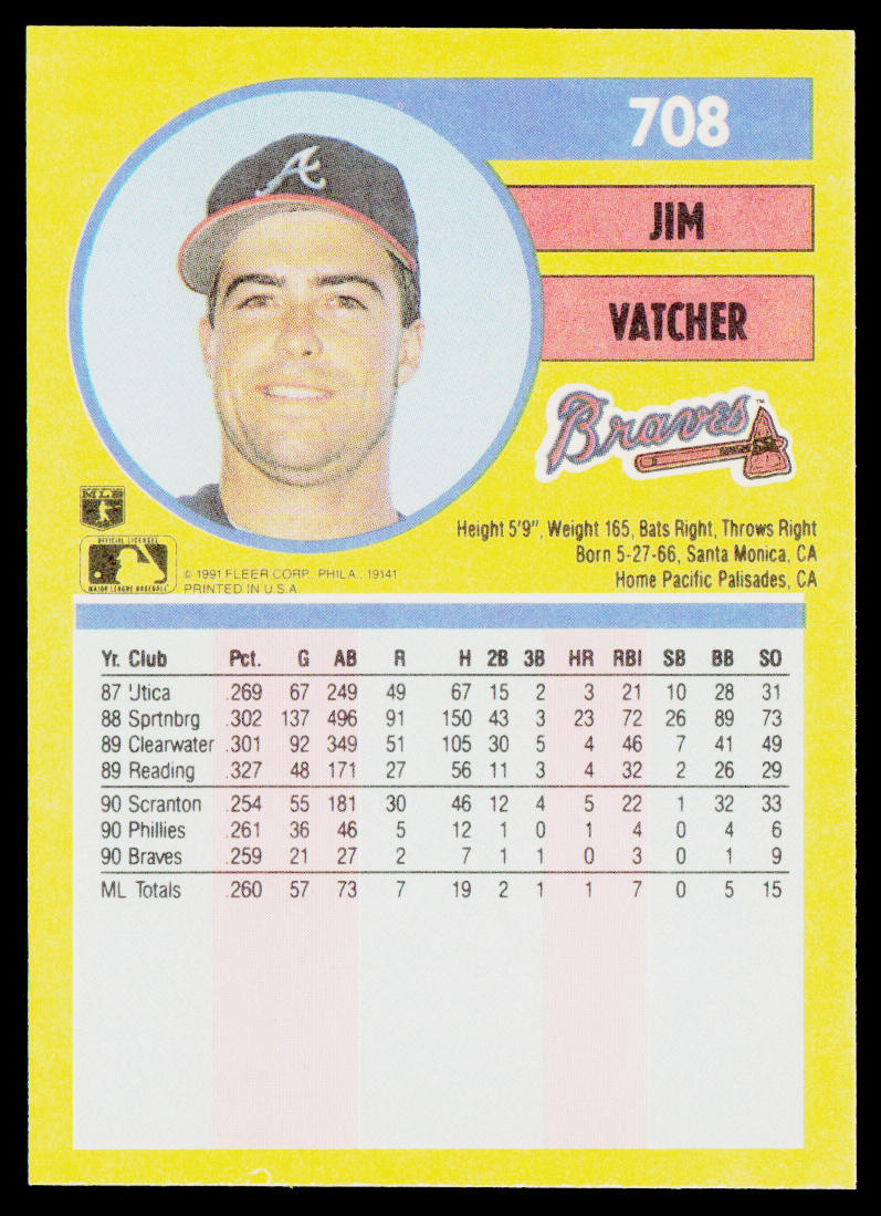 Jim Vatcher 1991 Fleer #708b RC Atlanta Braves