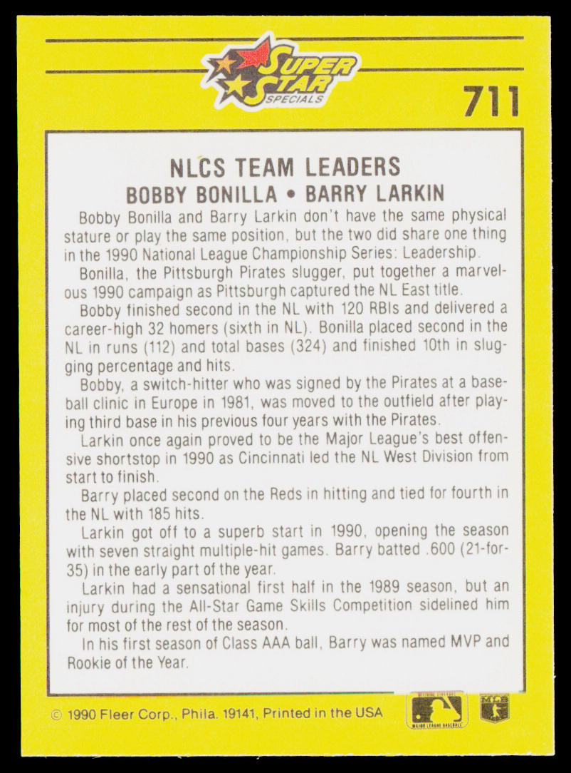 NLCS Team Leaders (Bobby Bonilla / Barry Larkin) 1991 Fleer #711a