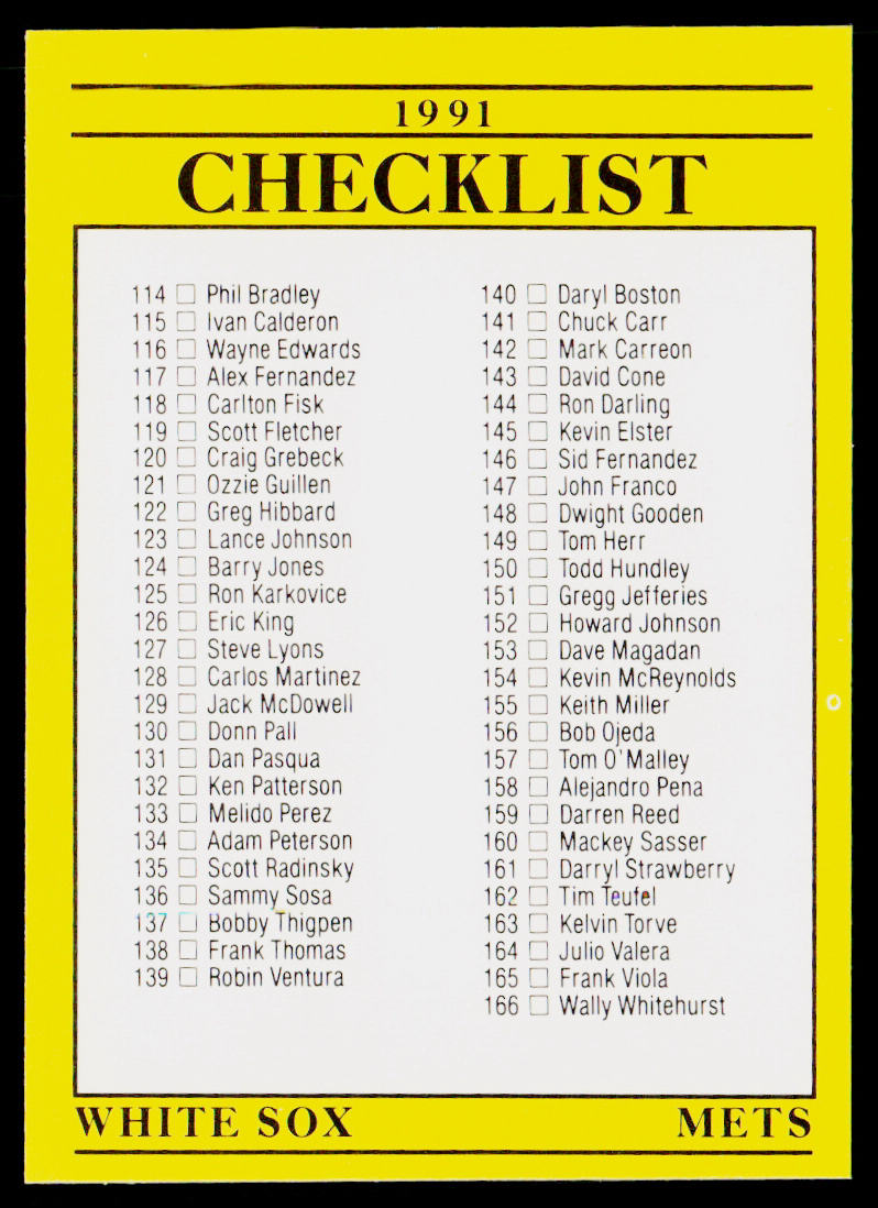 Checklist: White Sox / Mets / Blue Jays / Dodgers 1991 Fleer #715a