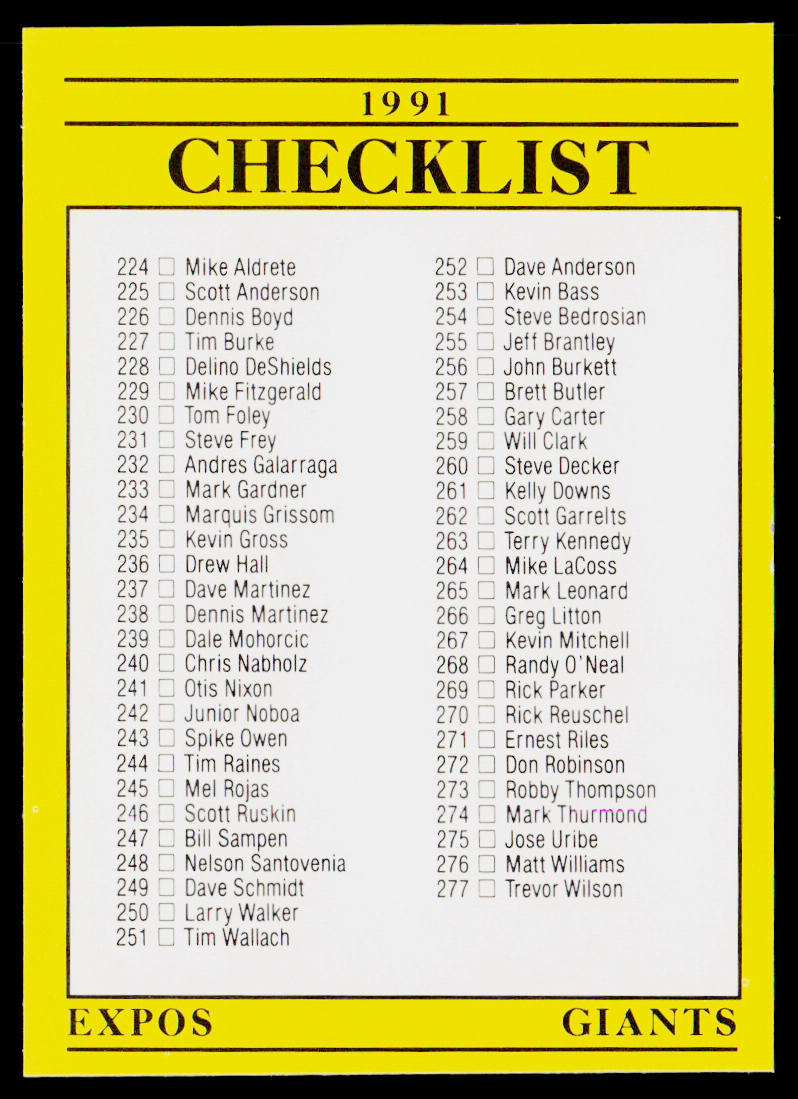 Checklist: Expos / Giants / Rangers / Angels 1991 Fleer #716b