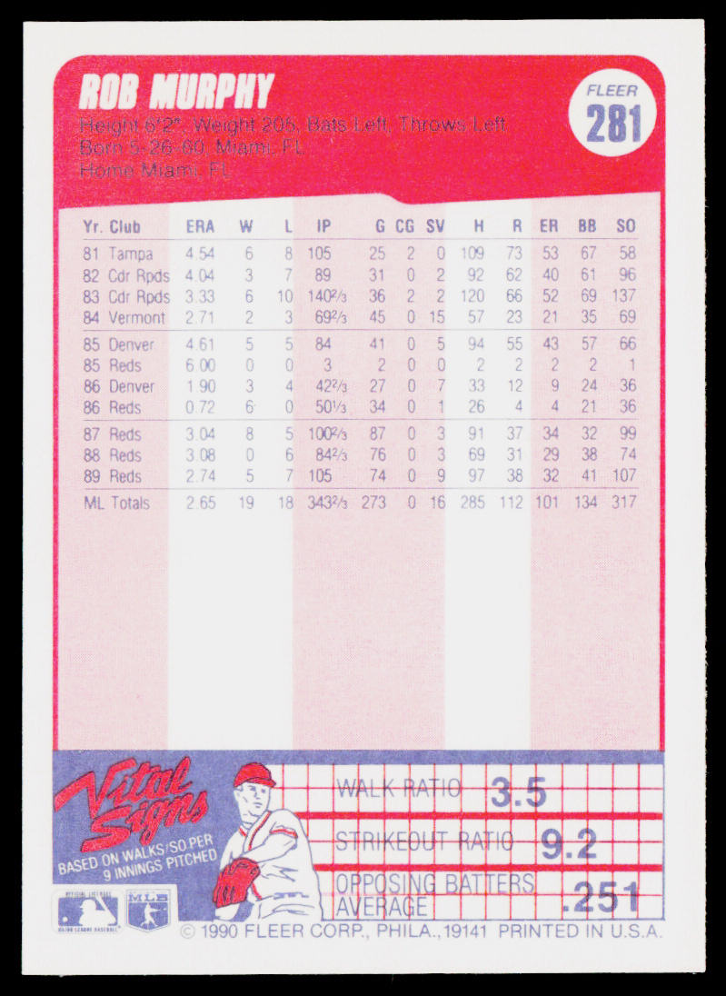 Rob Murphy 1990 Fleer #281b Boston Red Sox