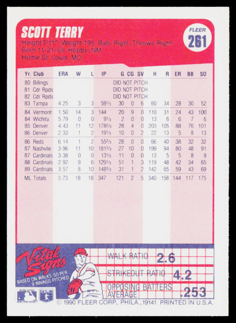 Scott Terry 1990 Fleer #261b St. Louis Cardinals