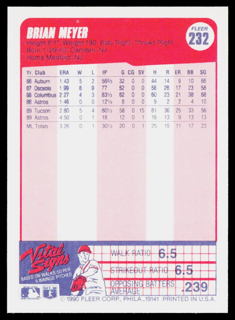 Brian Meyer 1990 Fleer #232 Houston Astros