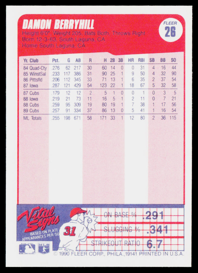 Damon Berryhill 1990 Fleer #26 Chicago Cubs