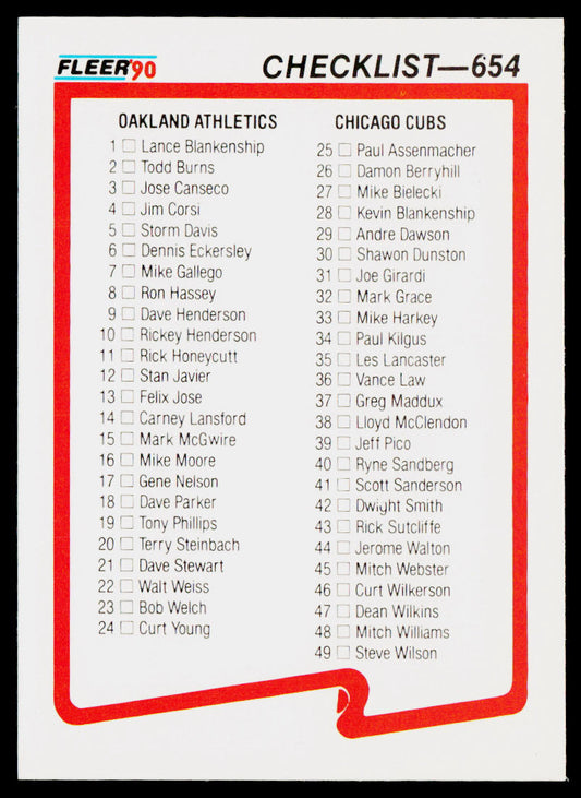 Checklist: Mets / Astros / Cardinals / Red Sox CL 1990 Fleer #656