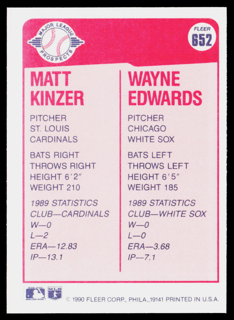 Matt Kinzer / Wayne Edwards MLP, RC 1990 Fleer #652 RC
