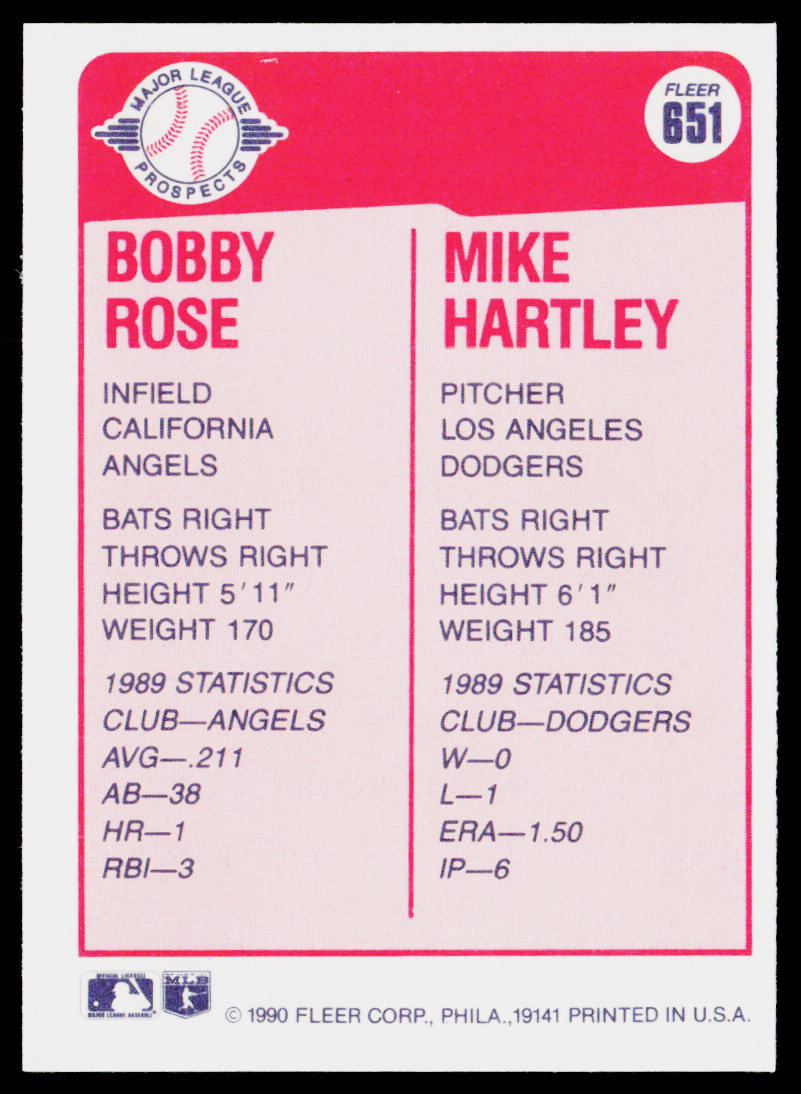 Bobby Rose / Mike Hartley 1990 Fleer #651b RC