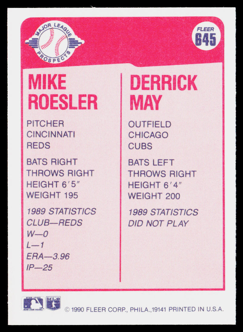 Mike Roesler / Derrick May MLP, RC 1990 Fleer #645 RC
