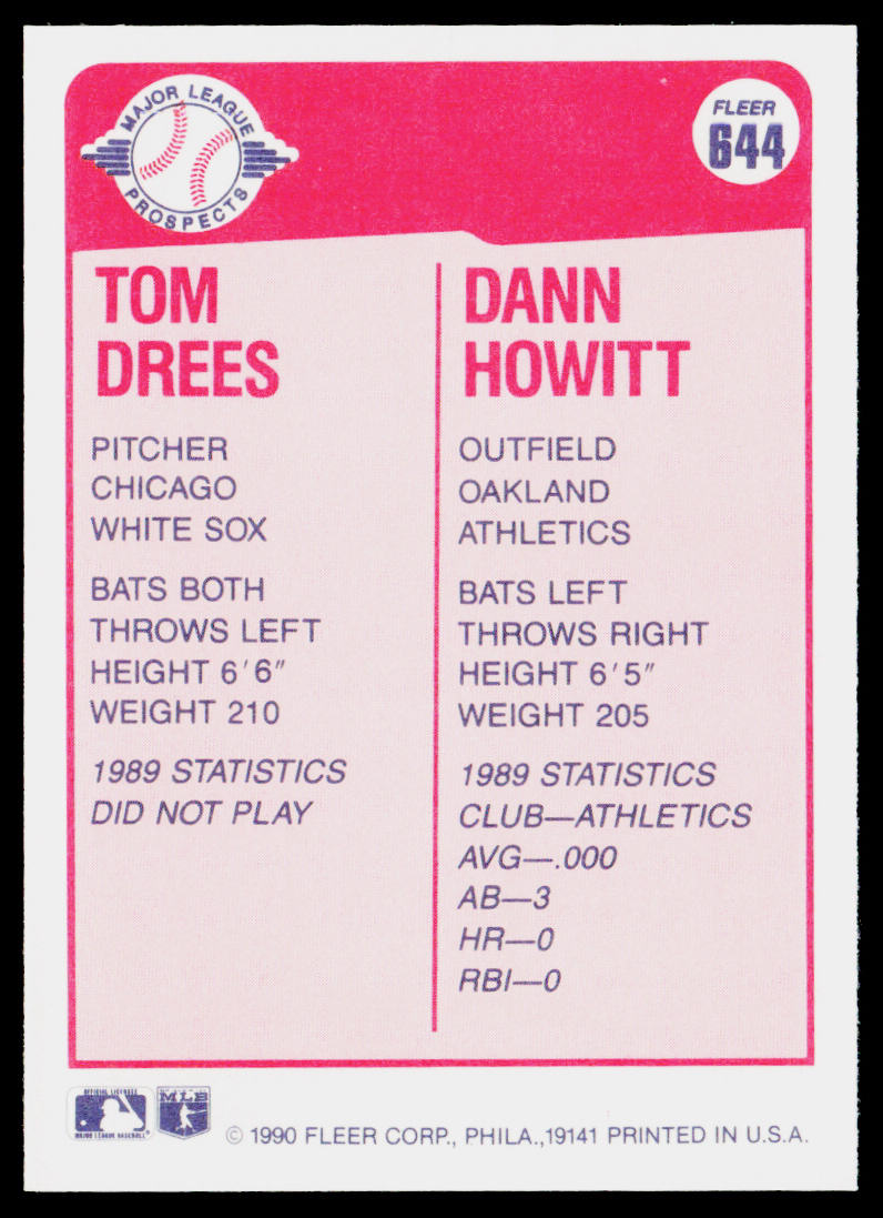 Tom Drees / Dann Howitt MLP, RC 1990 Fleer #644 RC