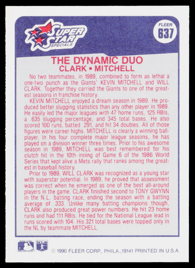 Will Clark / Kevin Mitchell 1990 Fleer #637b San Francisco Giants