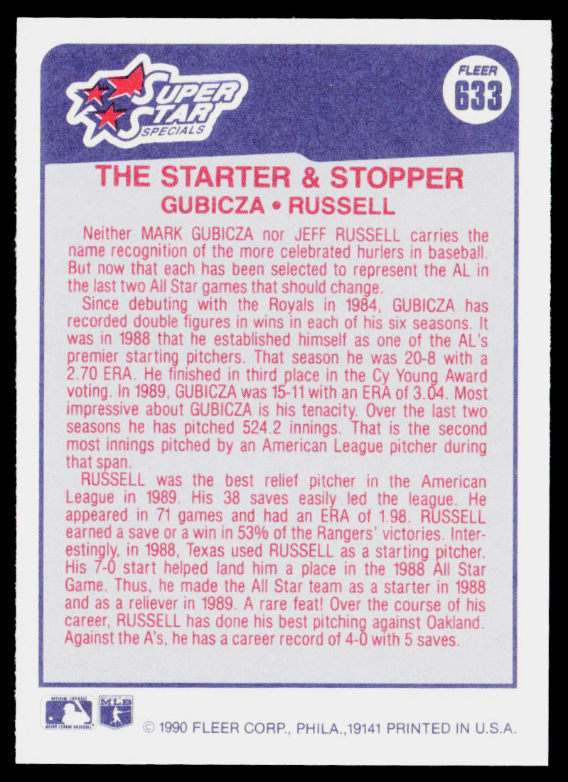 Mark Gubicza / Jeff Russell 1990 Fleer #633b
