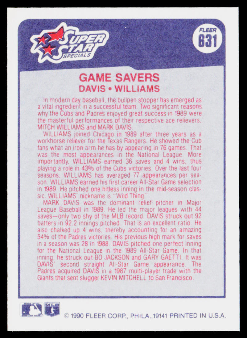 Game Savers (Mark Davis / Mitch Williams) SSS, CPC 1990 Fleer #631