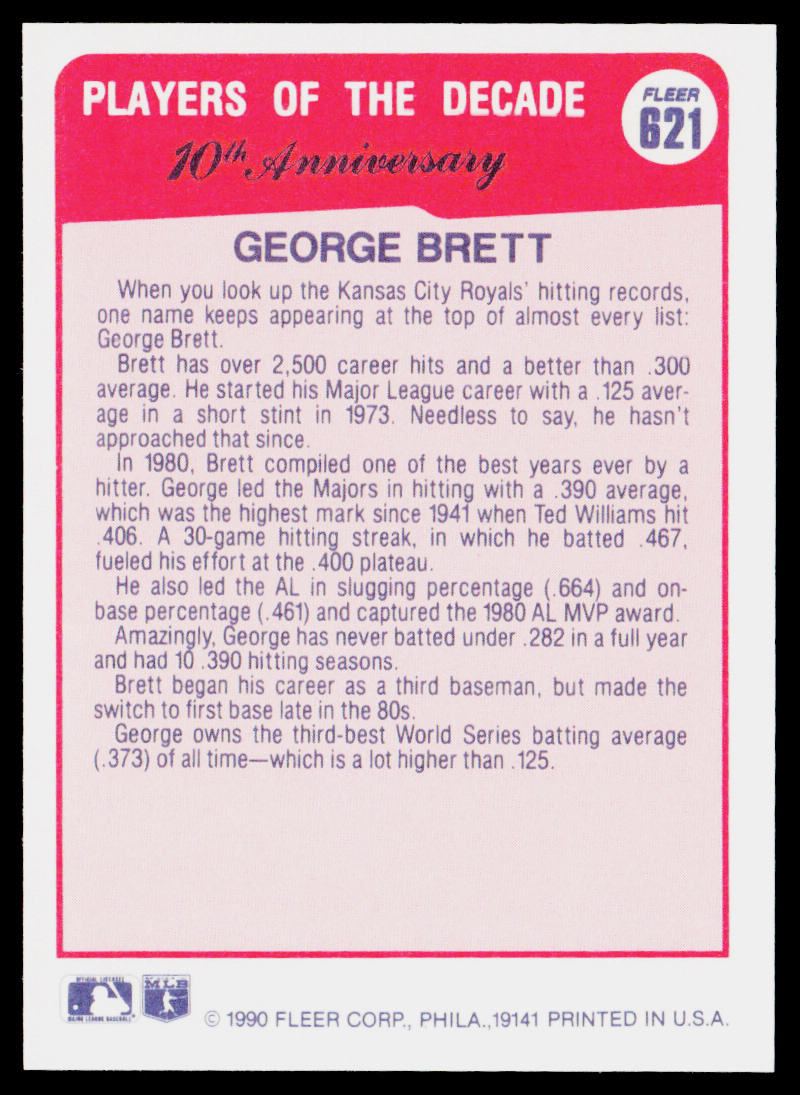 George Brett 1990 Fleer #621b Kansas City Royals