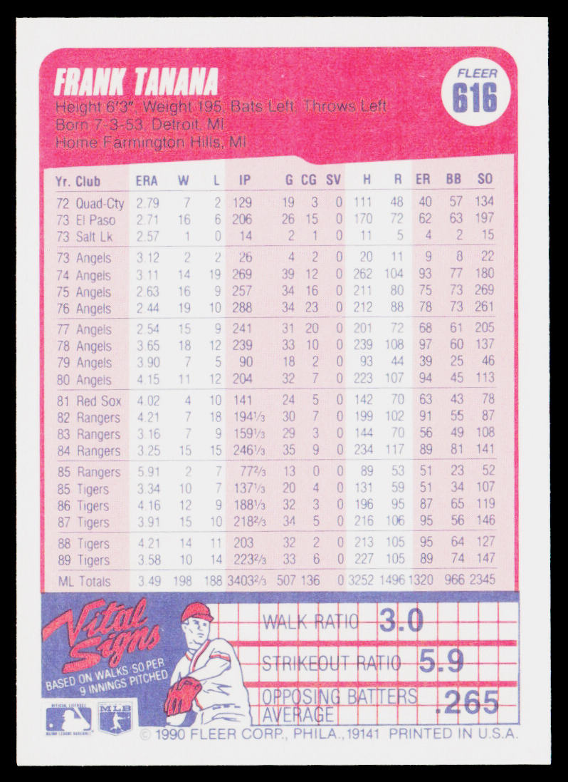 Frank Tanana 1990 Fleer #616 Detroit Tigers