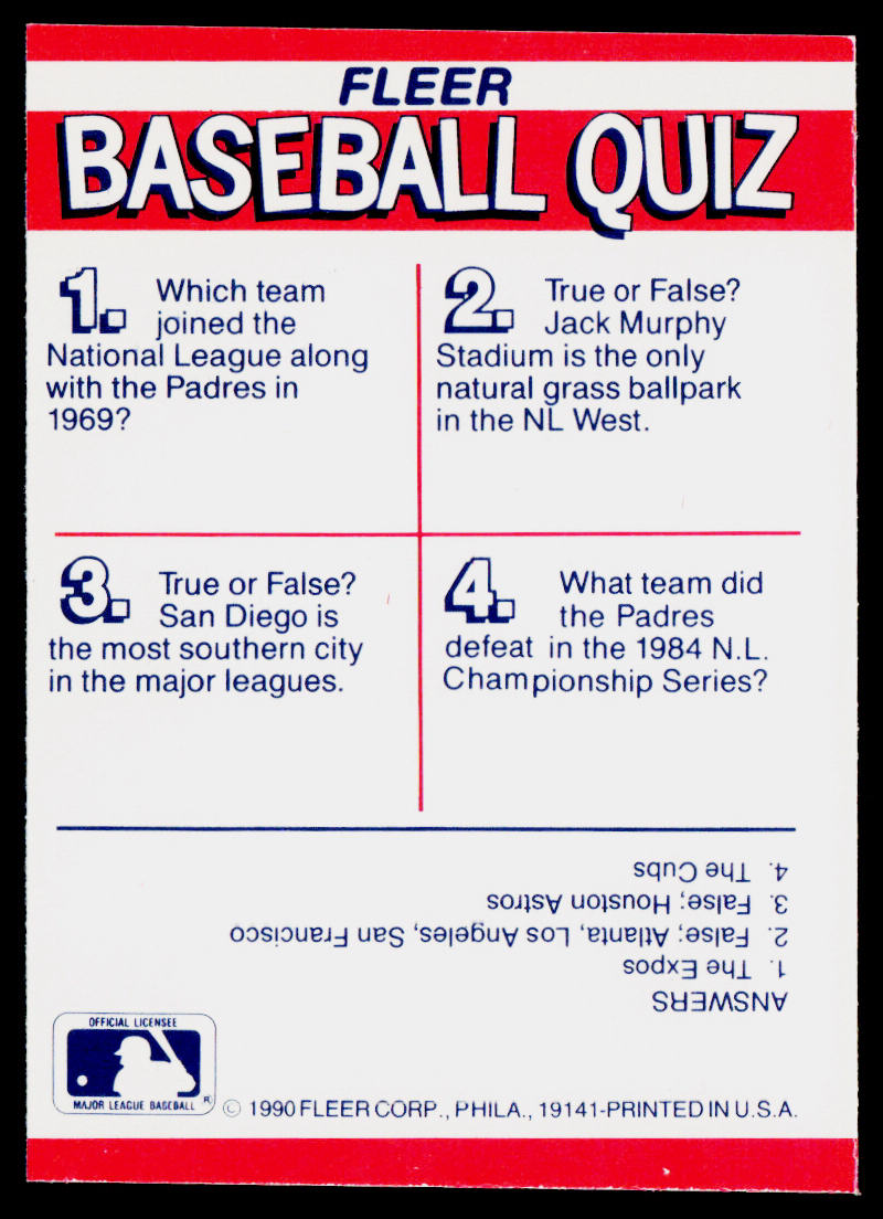 San Diego Padres 1990 Fleer Action Series Team Stickers #NNO San Diego Padres