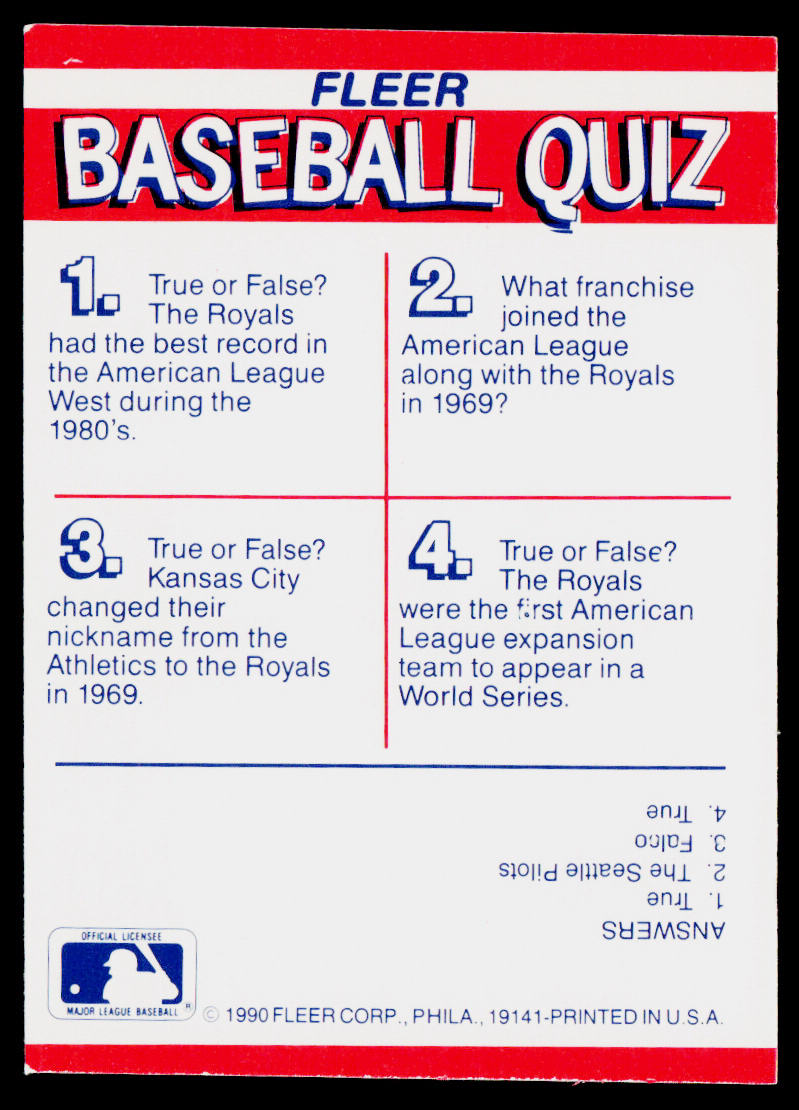 Kansas City Royals 1990 Fleer Action Series Team Stickers #NNO