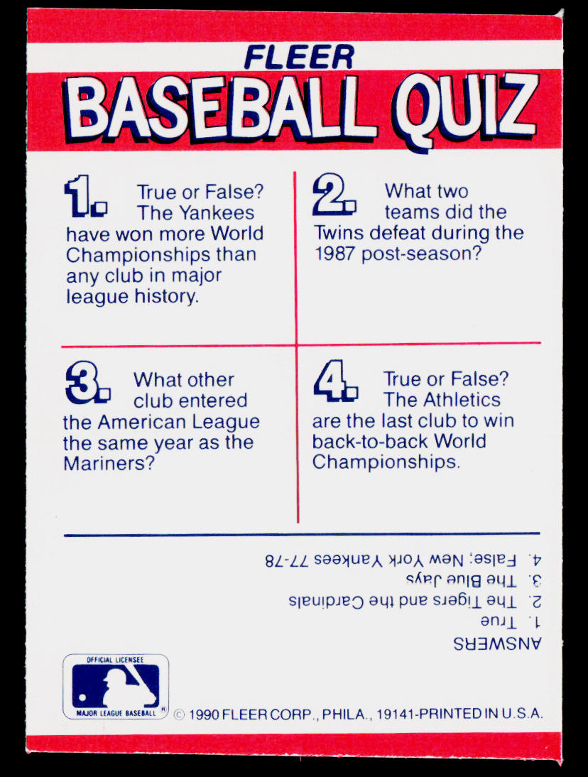 Twins / Yankees / Athletics / Mariners 1990 Fleer Team Stickers #NNO