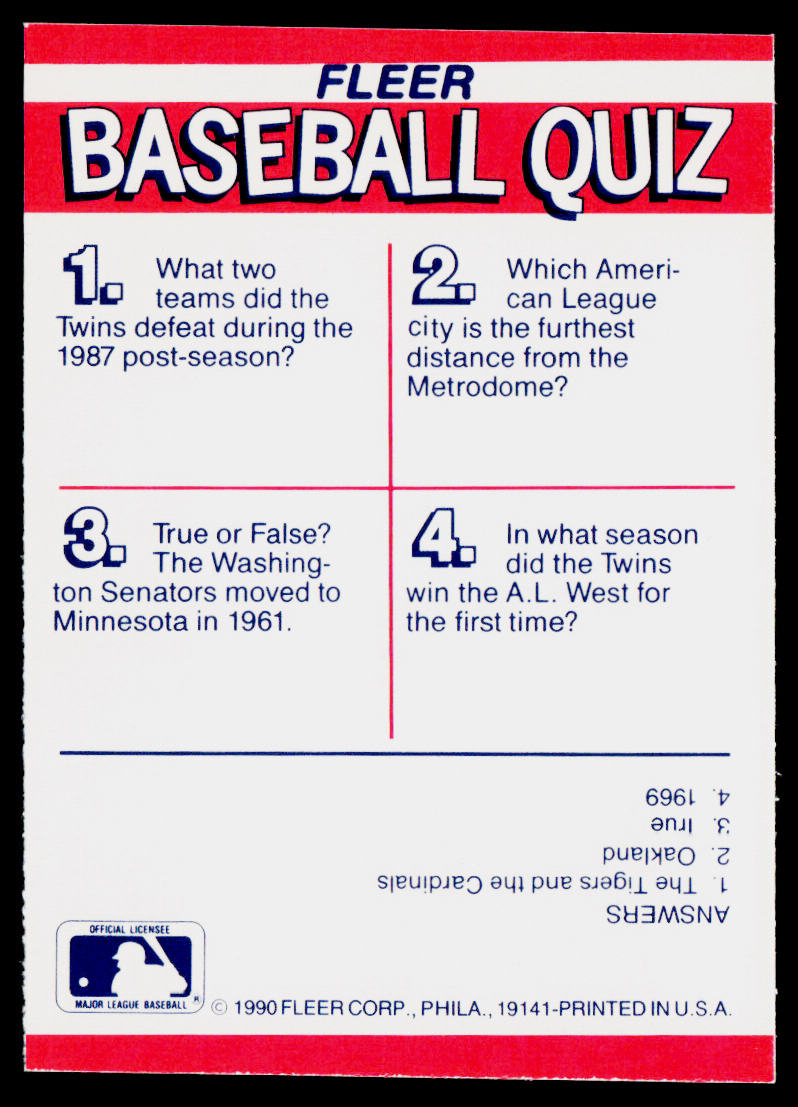 Minnesota Twins 1990 Fleer Action Series Team Stickers #NNO Minnesota Twins