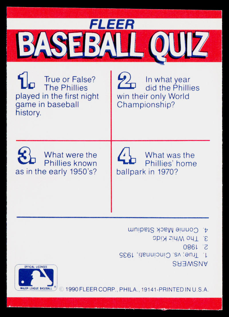 Philadelphia Phillies 1990 Fleer Action Series Team Stickers #NNO