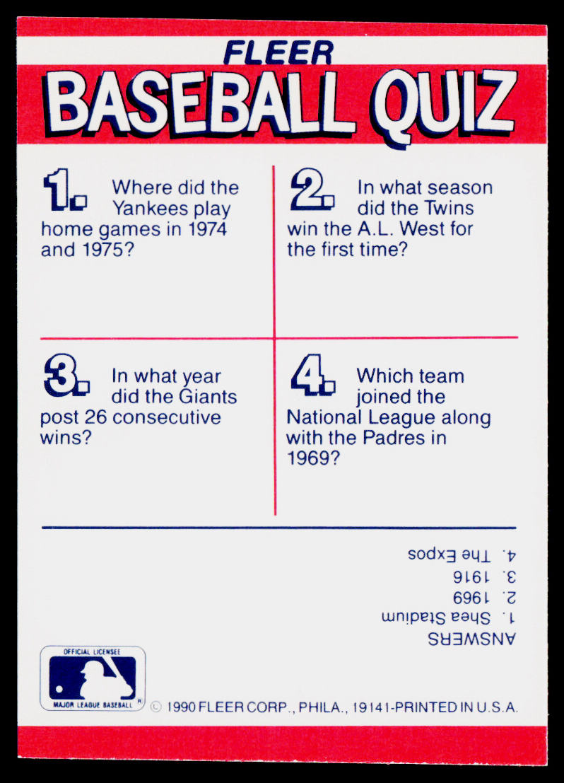 Twins / Yankees / Padres / Giants 1990 Fleer Action Series Team Stickers #NNO