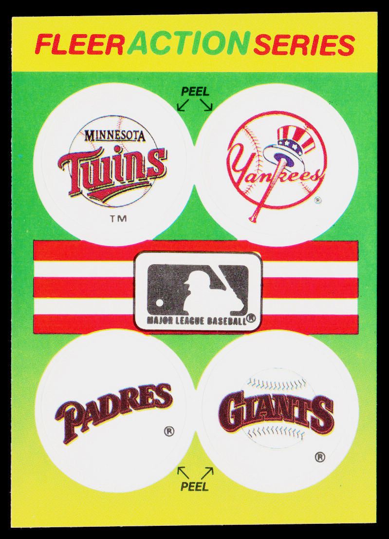 Twins / Yankees / Padres / Giants 1990 Fleer Action Series Team Stickers #NNO