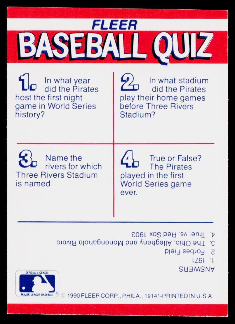 Pittsburgh Pirates 1990 Fleer Action Series Team Stickers #NNO