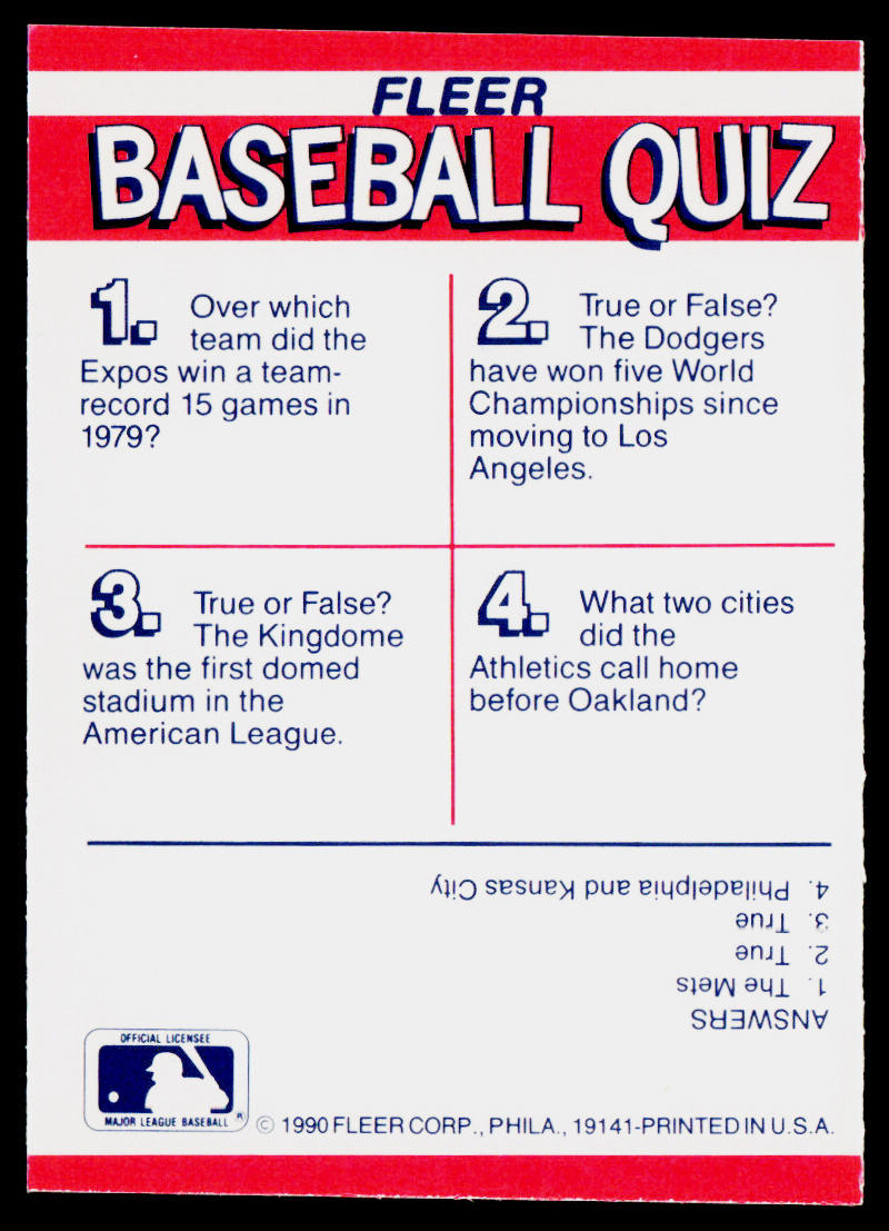 Dodgers / Expos / Athletics / Mariners 1990 Fleer Team Stickers #NNO