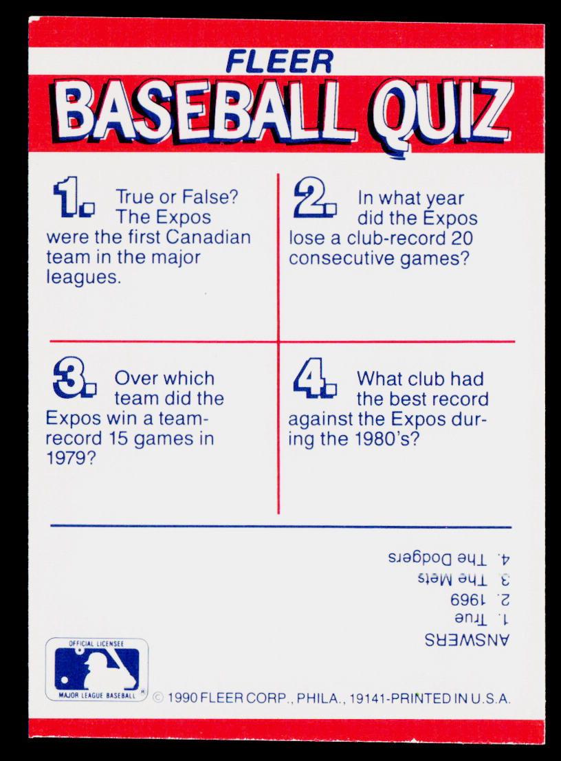 Montreal Expos 1990 Fleer Action Series Team Stickers #NNO Montreal Expos