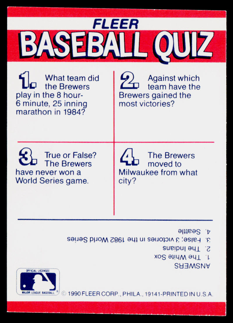 Milwaukee Brewers 1990 Fleer Action Series Team Stickers #NNO Milwaukee Brewers