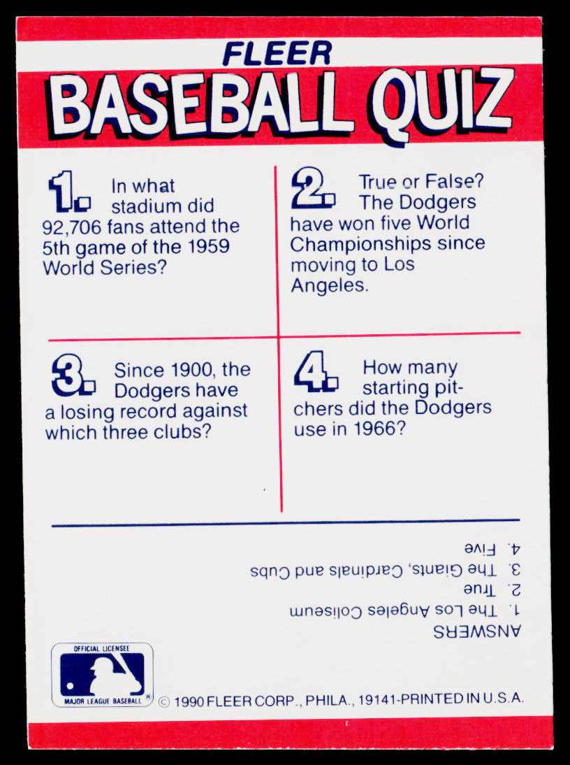 Los Angeles Dodgers 1990 Fleer Action Series Team Stickers #NNO
