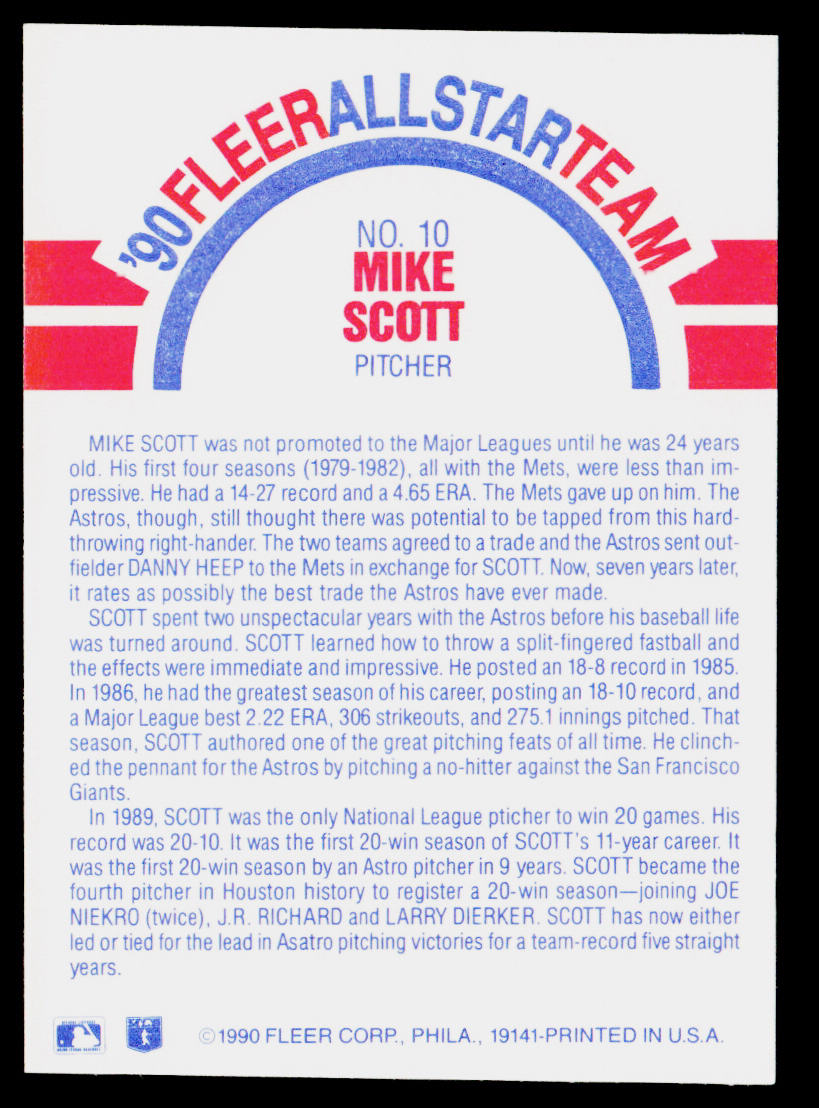 Mike Scott 1990 Fleer '90 Fleer All-Star Team #10 Houston Astros