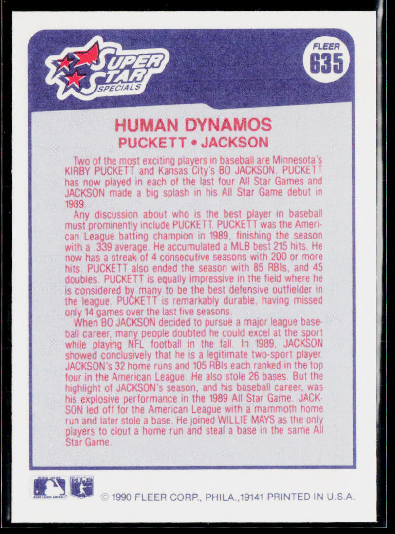 Kirby Puckett / Bo Jackson 1990 Fleer #635b