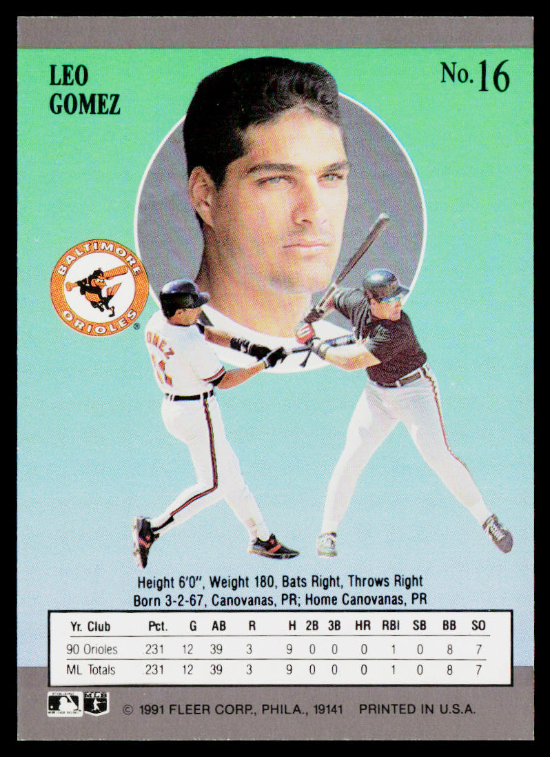 Leo Gomez 1991 Ultra #16 Baltimore Orioles